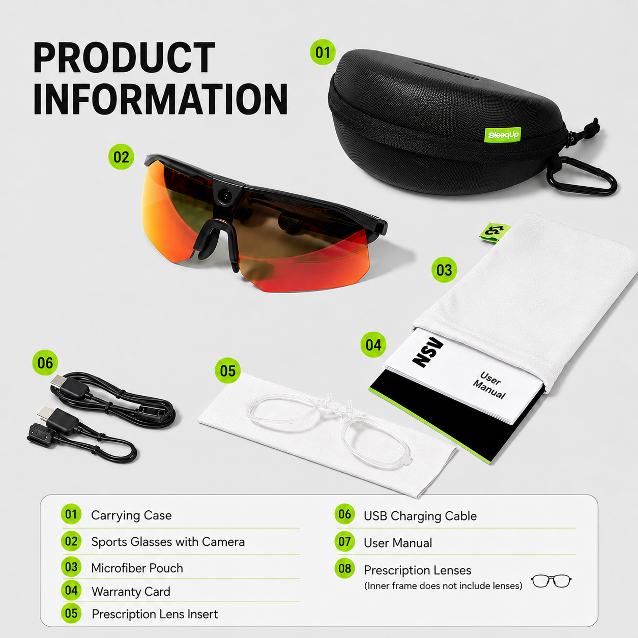 BleeqUp Ranger AI Cycling Camera Glasses with 3K POV Video and Open-Ear Audio